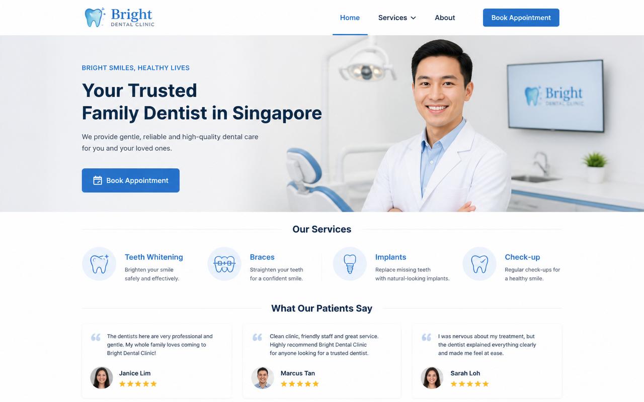Screenshot of Bright Dental Clinic homepage